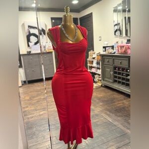 PrettyLittleThing Red Ruffle Midi Dress UK 16 US 12 NWT